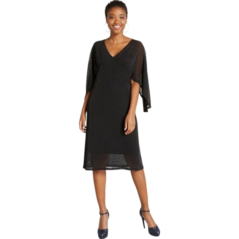 NWT Modcloth Black Promised You Heaven Sheer Metallic Mesh Midi Dress Size Mediu